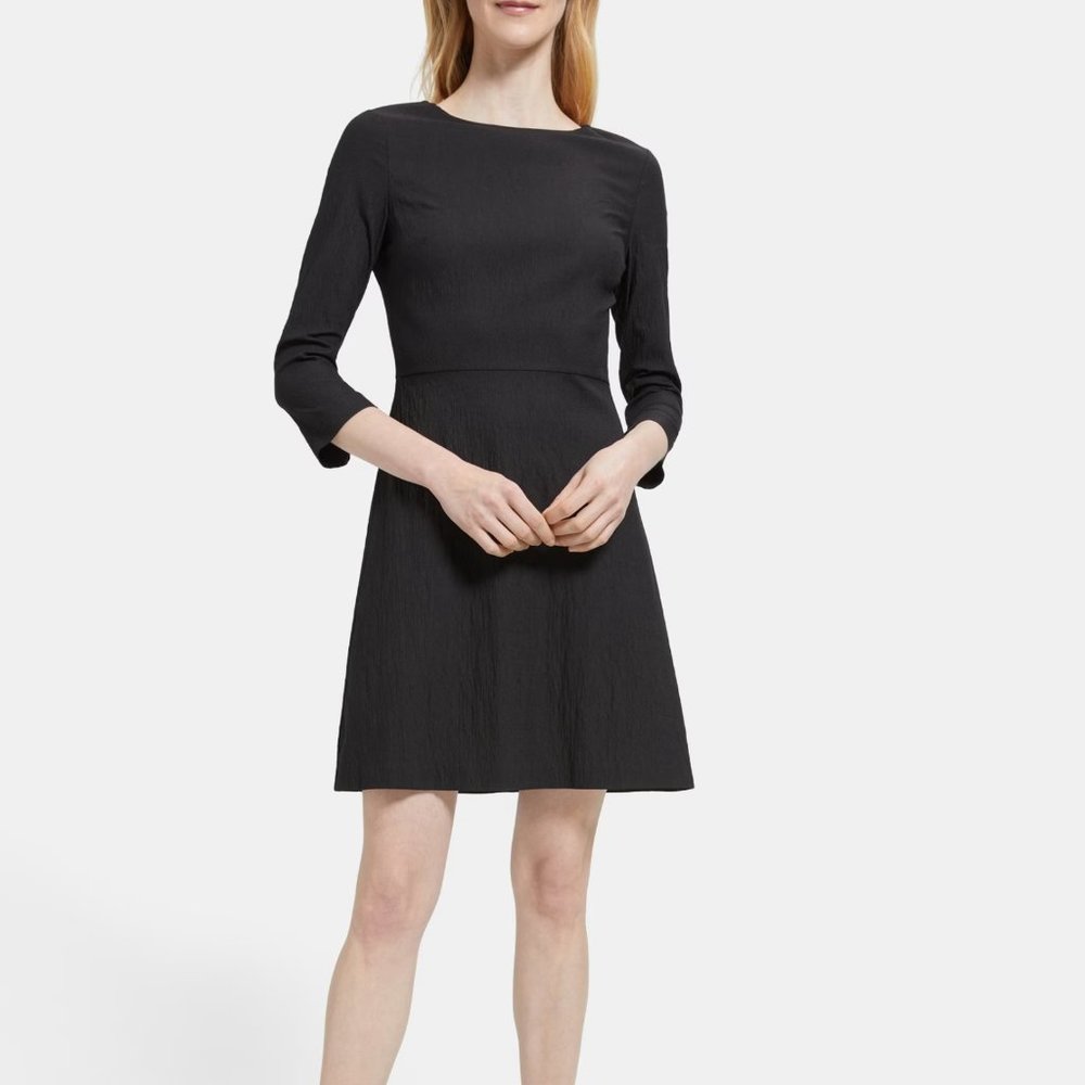 Theory Black Long Sleeve Fit-and-Flare Dress